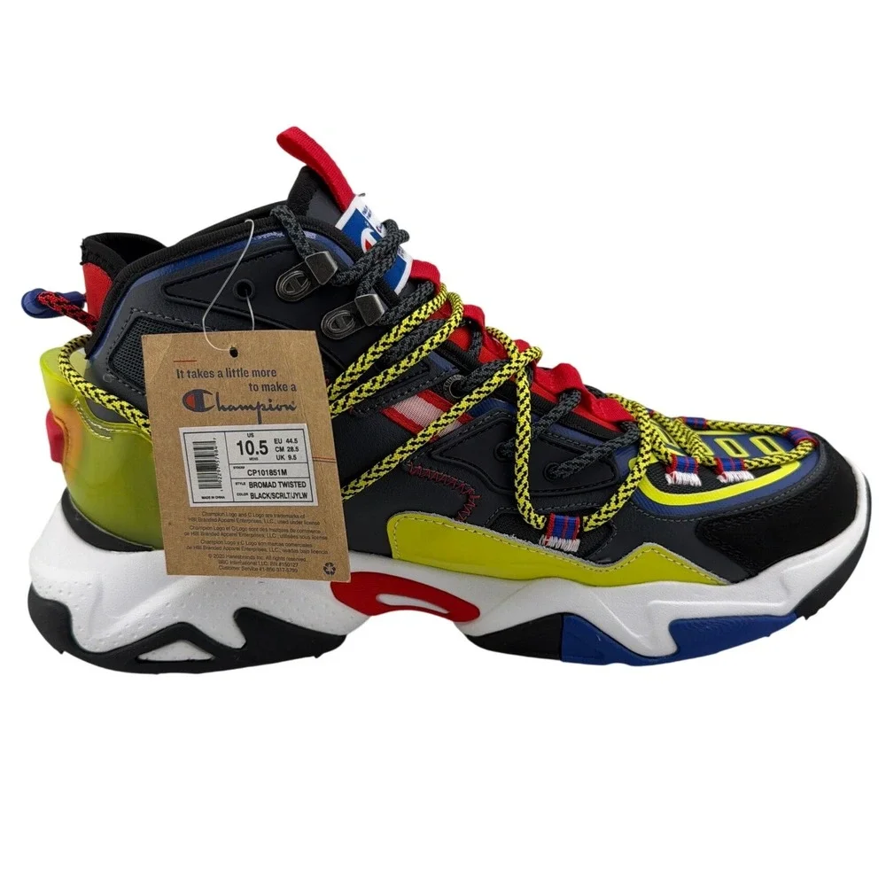 Champion Bromad Twisted Sneakers Mens‎ 10.5 Black Scarlet Yellow New CP101851M